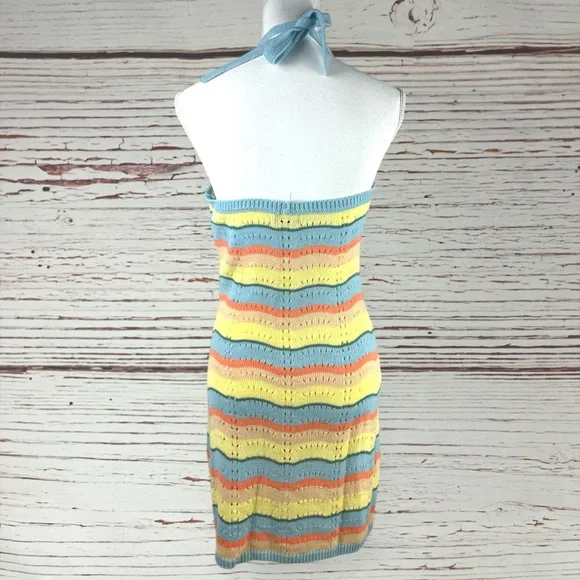 Justify Multicolor Knit Halter Mini Dress – Striped Pastel Retro Y2K – Size M - Picture 2 of 5